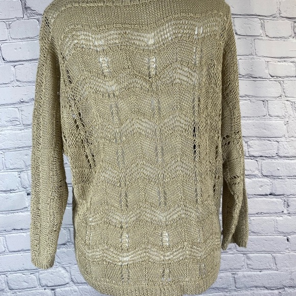 Lucky Brand Gold Loose Knit Boho Bohemian Crew Neck Sweater size Large EUC - Picture 9 of 11